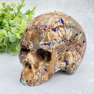 GEMSTONE 4.7" AZURITE & MALACHITE Carved Skull